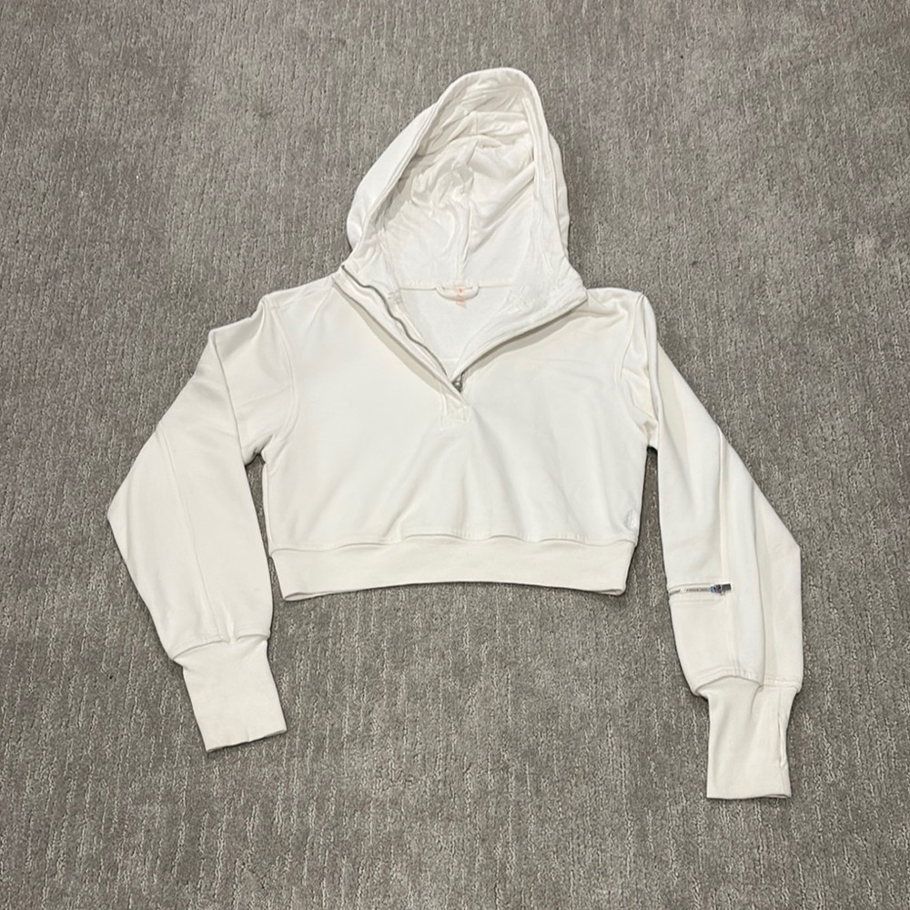 Free People Movement Women's White Cropped Hoodie, SZ S